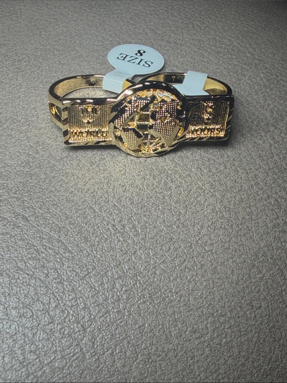 Gold-Tone World Map Double Band Ring - Size 8 and 9